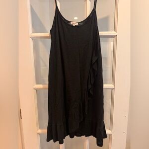 Goldie black mini dress 100% cotton with asymmetrical ruffle detailing size M